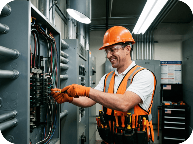 Electrician wiring a distribution board